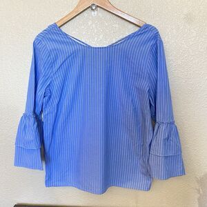 Jane and Delancey Boutique Blue Pinstripe Cotton Tiered Bell Sleeve Top Medium